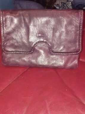 Fold-Over Leather Clutch Wristlet in Deep Plum